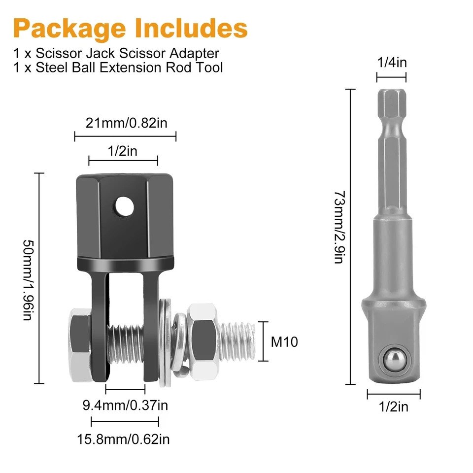1/2 Inch Car Scissor Jack Adapter Chrome Vanadium Steel Drive Impact Wrench Tool