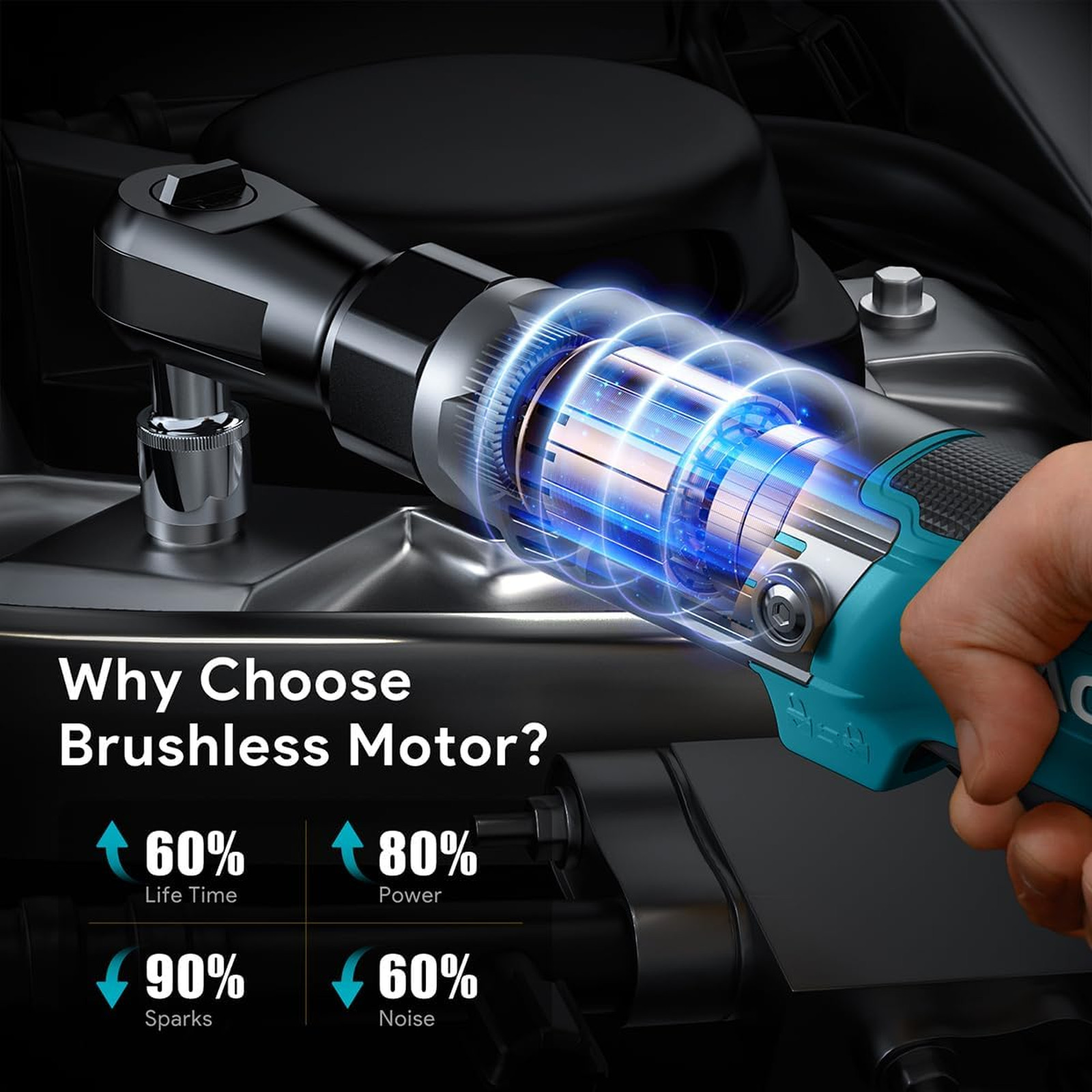 3/8″ Cordless Ratchet Wrench for Makita 18V Battery, Brushless Motor | 74Ft-Lbs