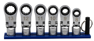 VIM Tools 6 Piece 12 Point Offset, Flex Head Ratcheting Wrench Attachments