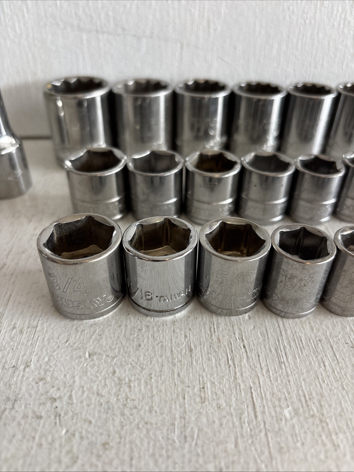 husky socket set 1/2” SAE And 3/8” Metric And SAE-27 Pieces W/ 3” extensions