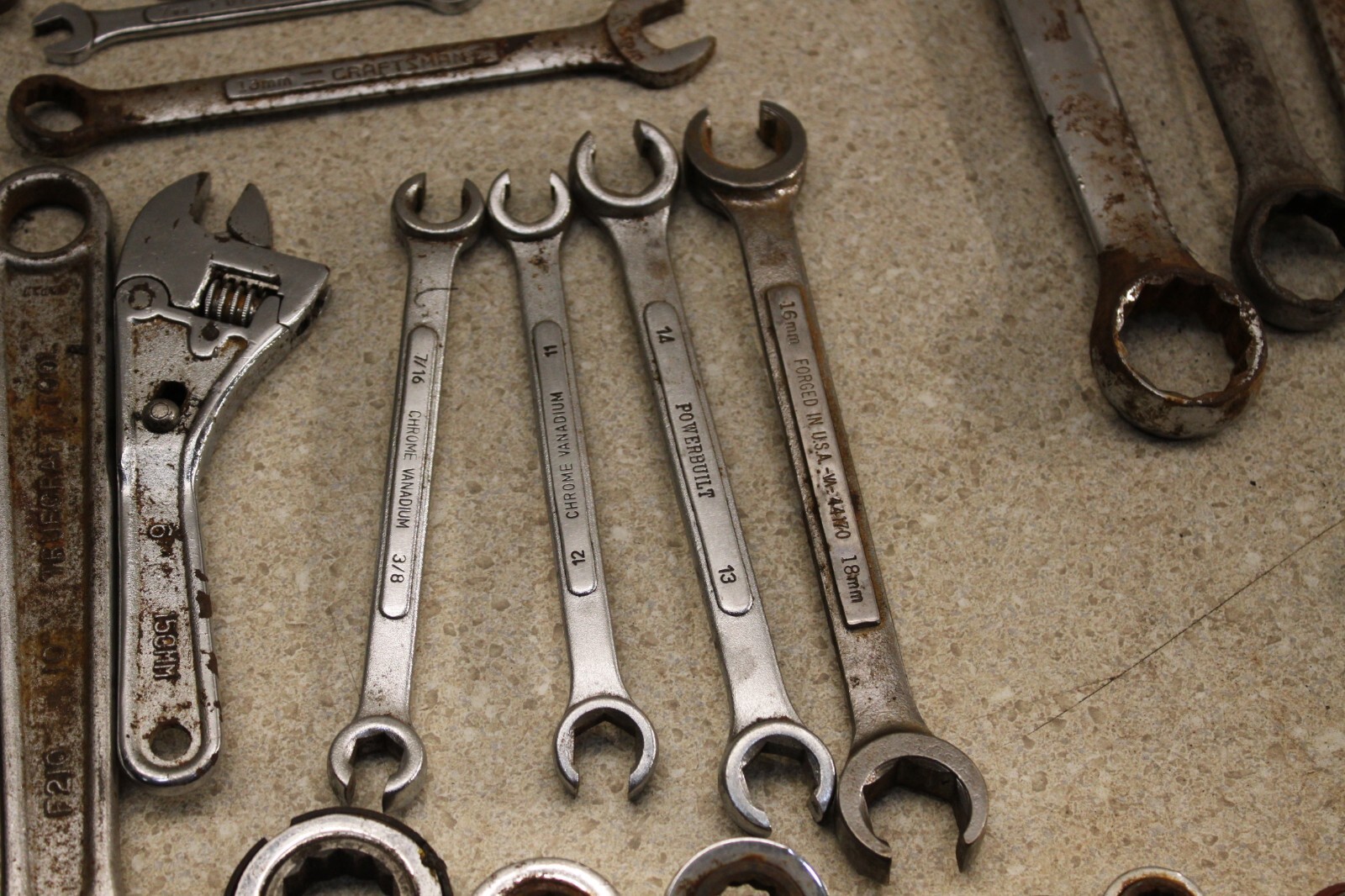 Lot Of Various Size SAE & Metric Wrenchs Line Wrench Vintage Old Tools 8432