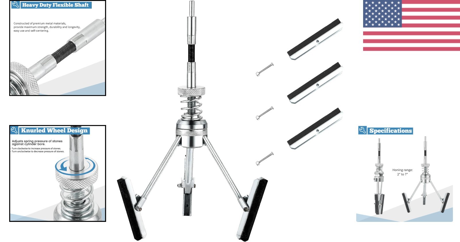 Adjustable 2″-7″ Cylinder Hone Tool Kit with 3-Piece Stones for Engine Care