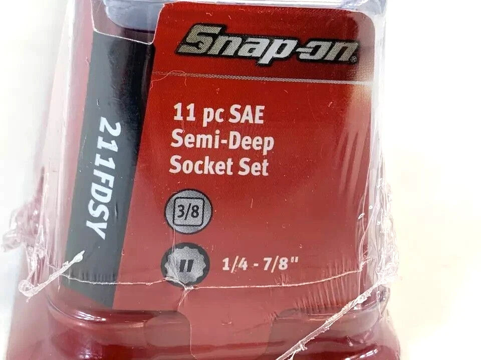 Snap-on 11Pc 3/8″ Drive 12-pt SAE Flank Drive Semi-Deep Socket Set 211FDSY NEW