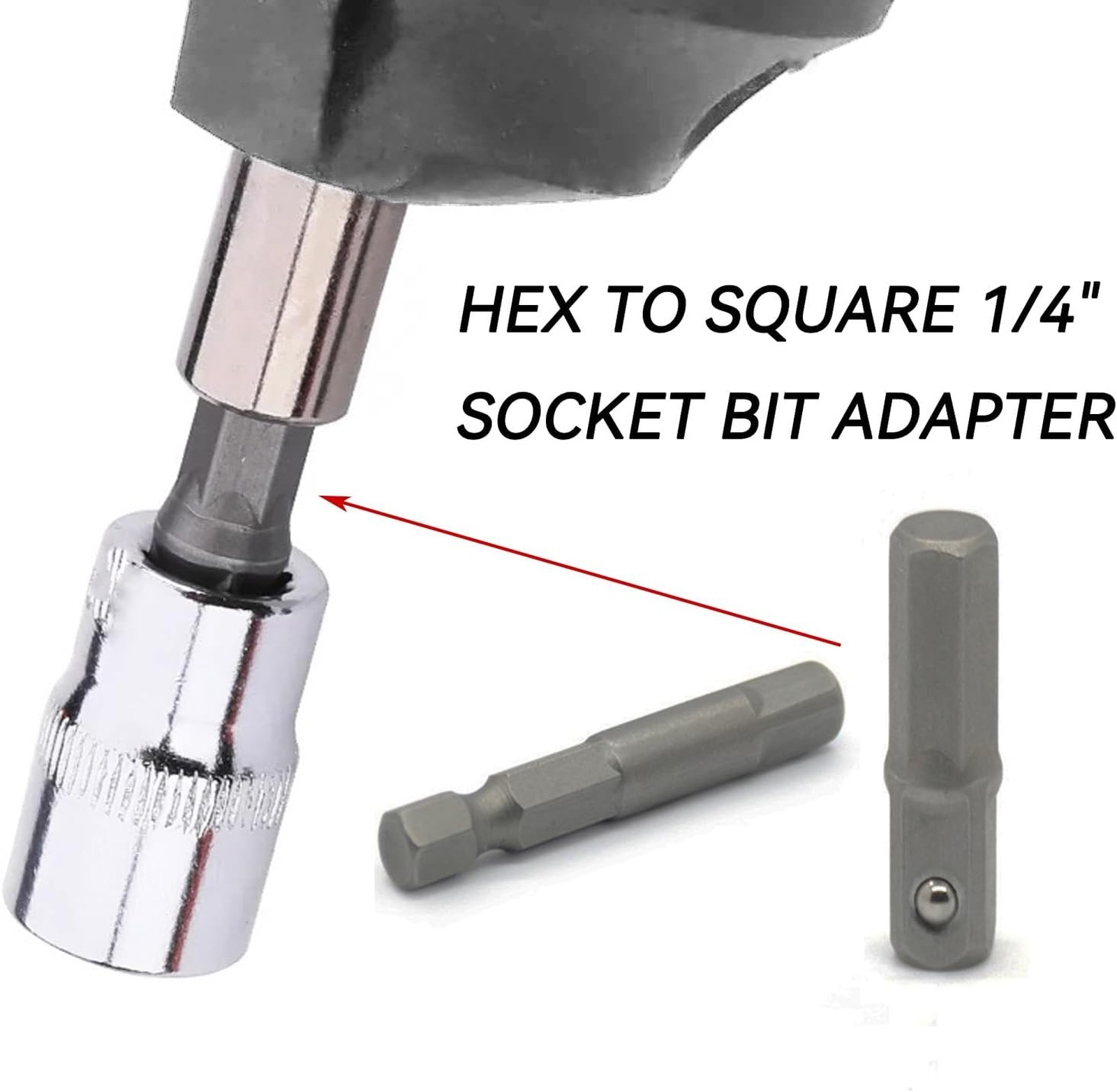 8 Pieces 1/4 Inch Hex to Socket Adapter Set, Power Tool Replacement Parts
