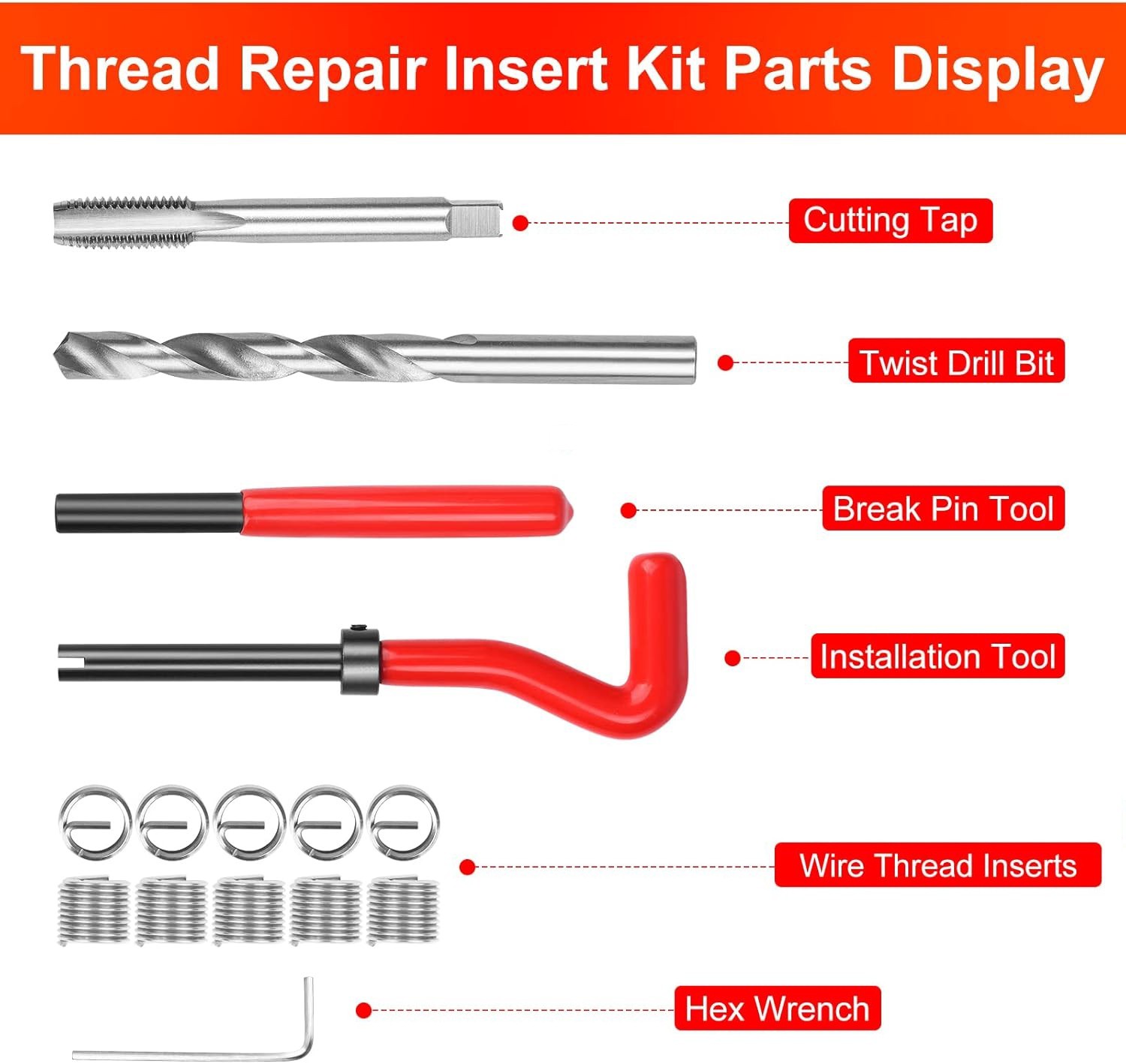 15PC M9 x 1.25 Thread Repair Tool Stainless Helicoil Wire Insert Kit