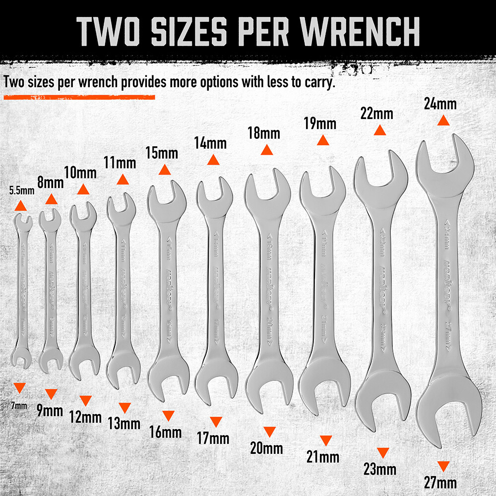 19pc combination wrench set Ring Open End Spanner Super Thin MM & Inch w/ Pouch