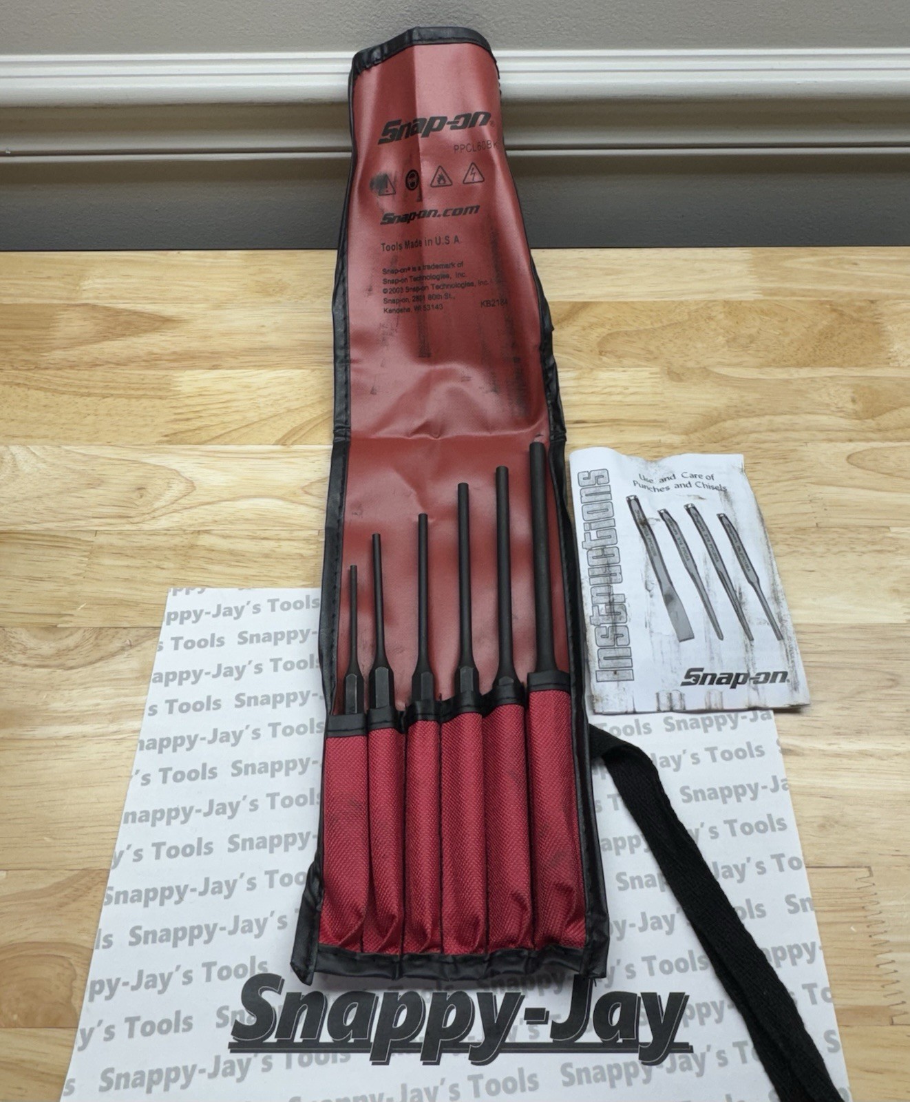 Snap-on Tools USA NEW 6pc Long Pin Punch Set w/ Storage Bag PPCL60BK