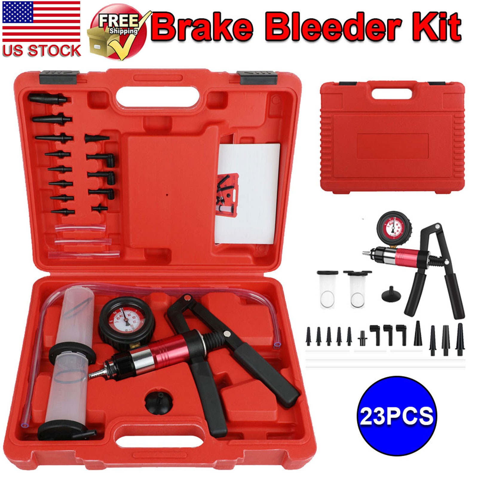 23pcs Hand Held Vacuum Pressure Pump Tester Brake Fluid Bleeder Bleeding Tool US