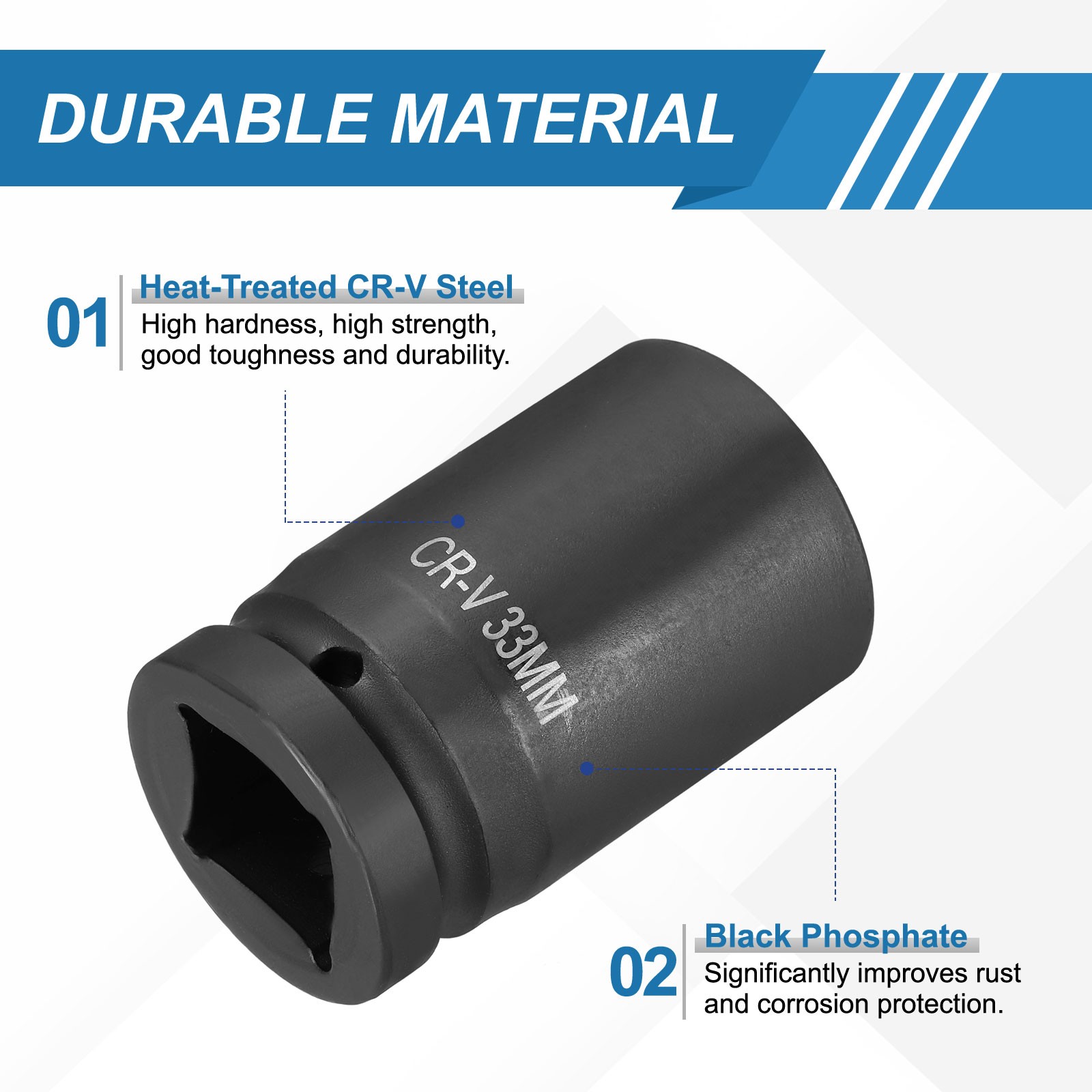 1 Inch Drive 33mm 6 Point Impact Socket Chromium Vanadium Steel