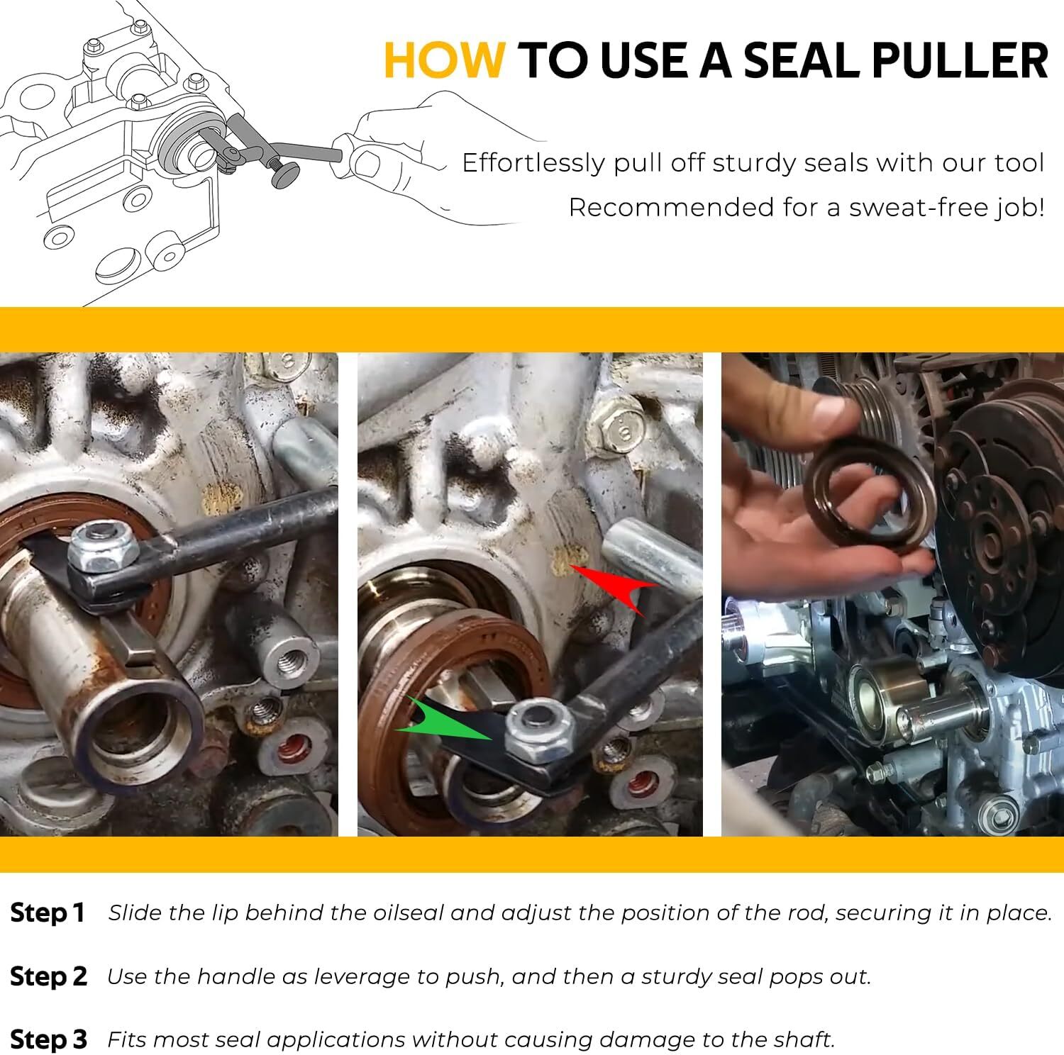 58430 Shaft Type Seal Puller Removes Cam Shaft Crank Shaft Seal Auto Repair Tool