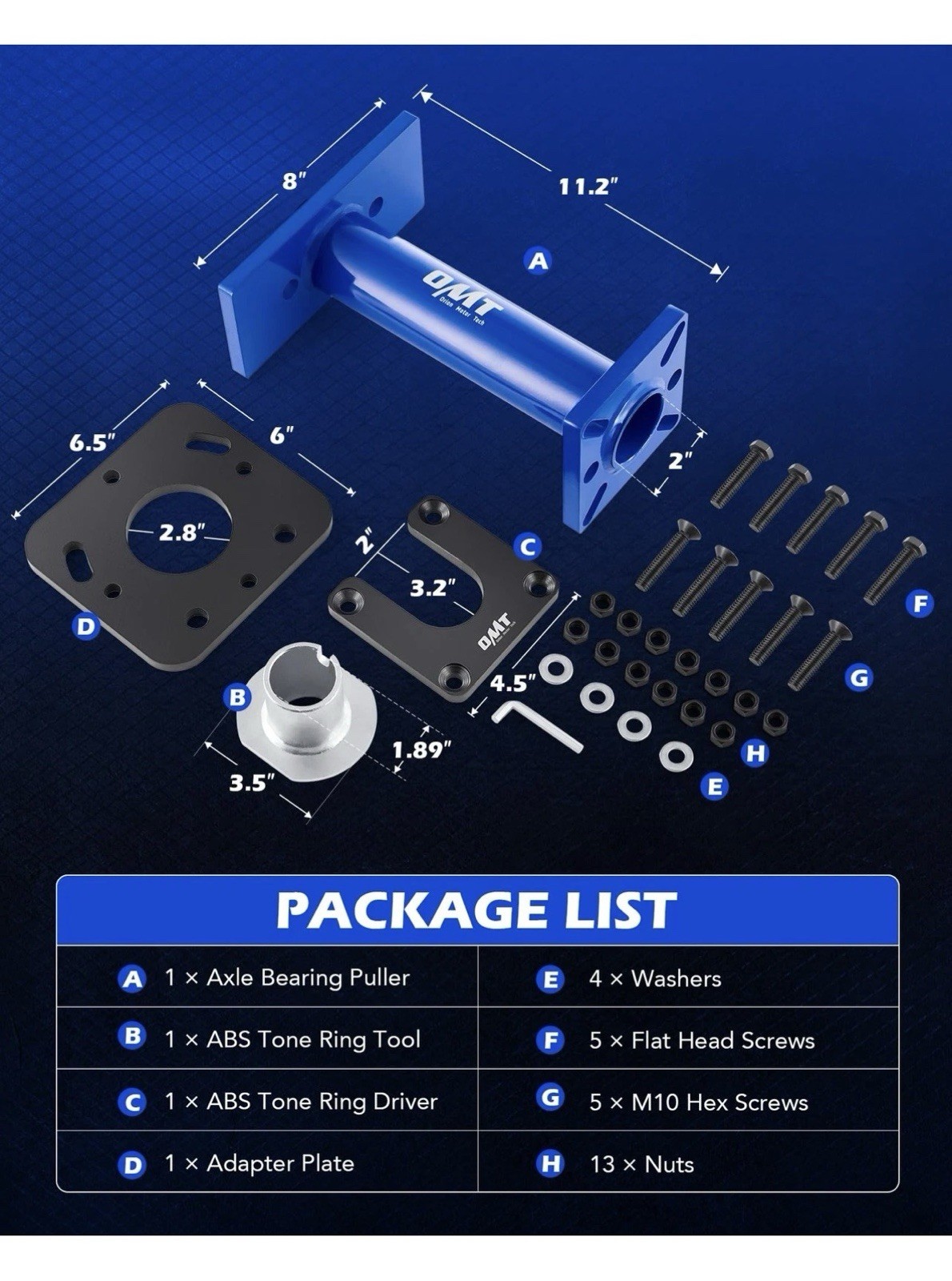 OMT Fit 1995-2012 Toyota w Tone Ring Tool Installer Rear Axle Bearing Puller Set