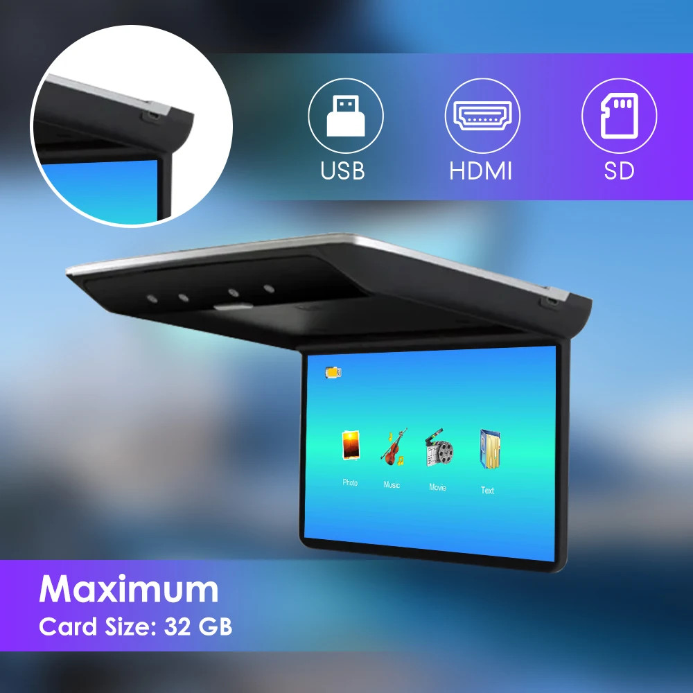 15.6 – Inch IPS Car Roof Flip – Down Multimedia Screen Monitor Overhead MP5