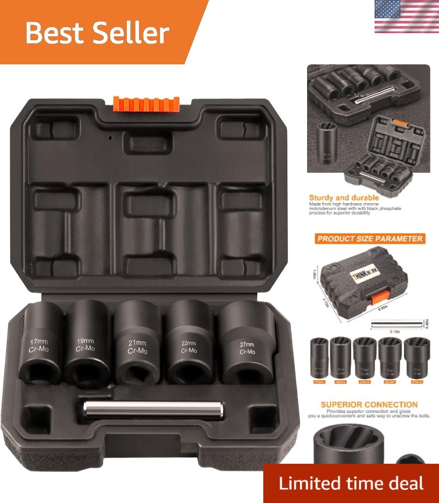 6-Piece 1/2-Inch Drive Lug Nut Removal Tool Set for Stripped & Rusted Bolts