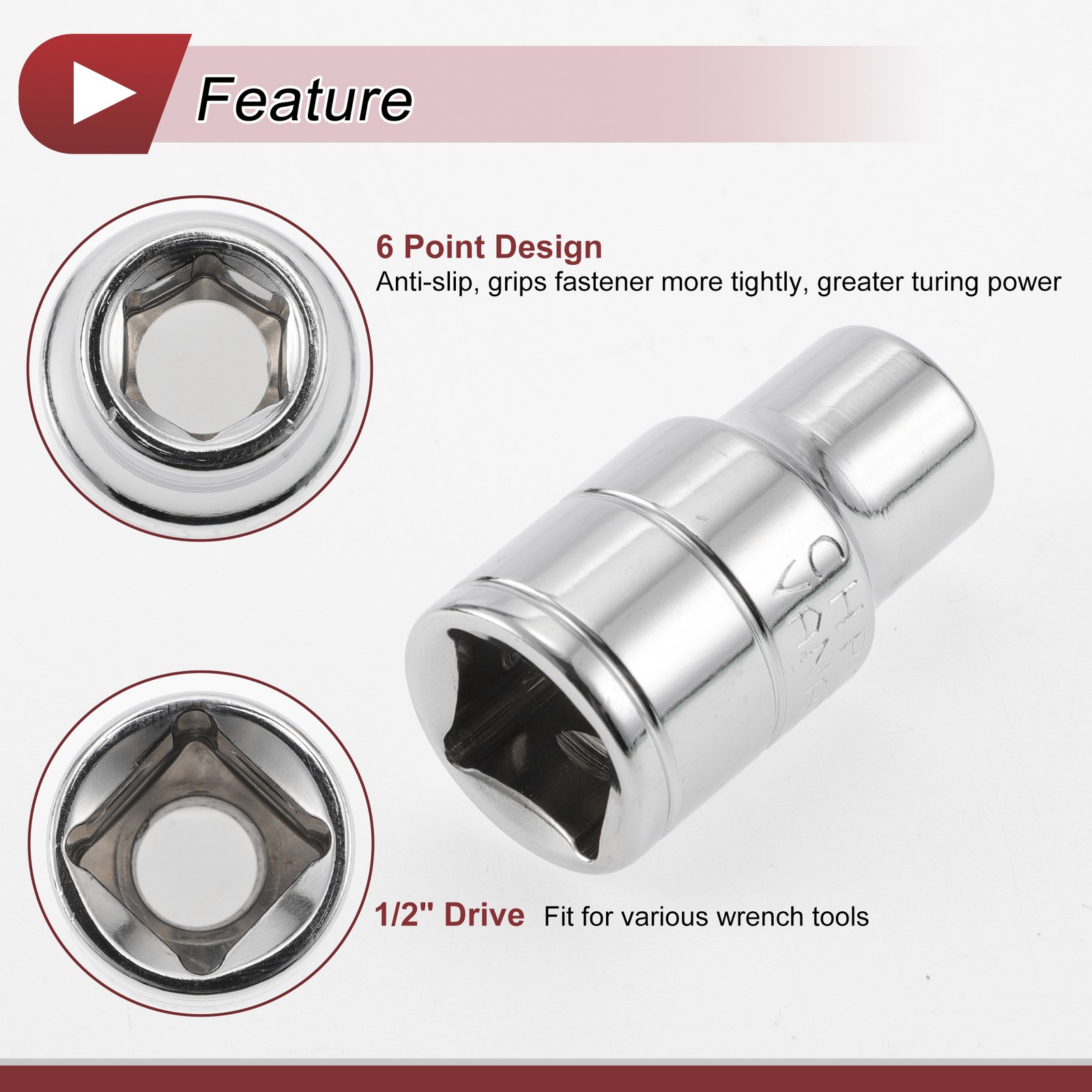 1/2 Inch Drive Impact Socket 10mm 6 Point Chrome Vanadium Steel 1 Pcs 38mm