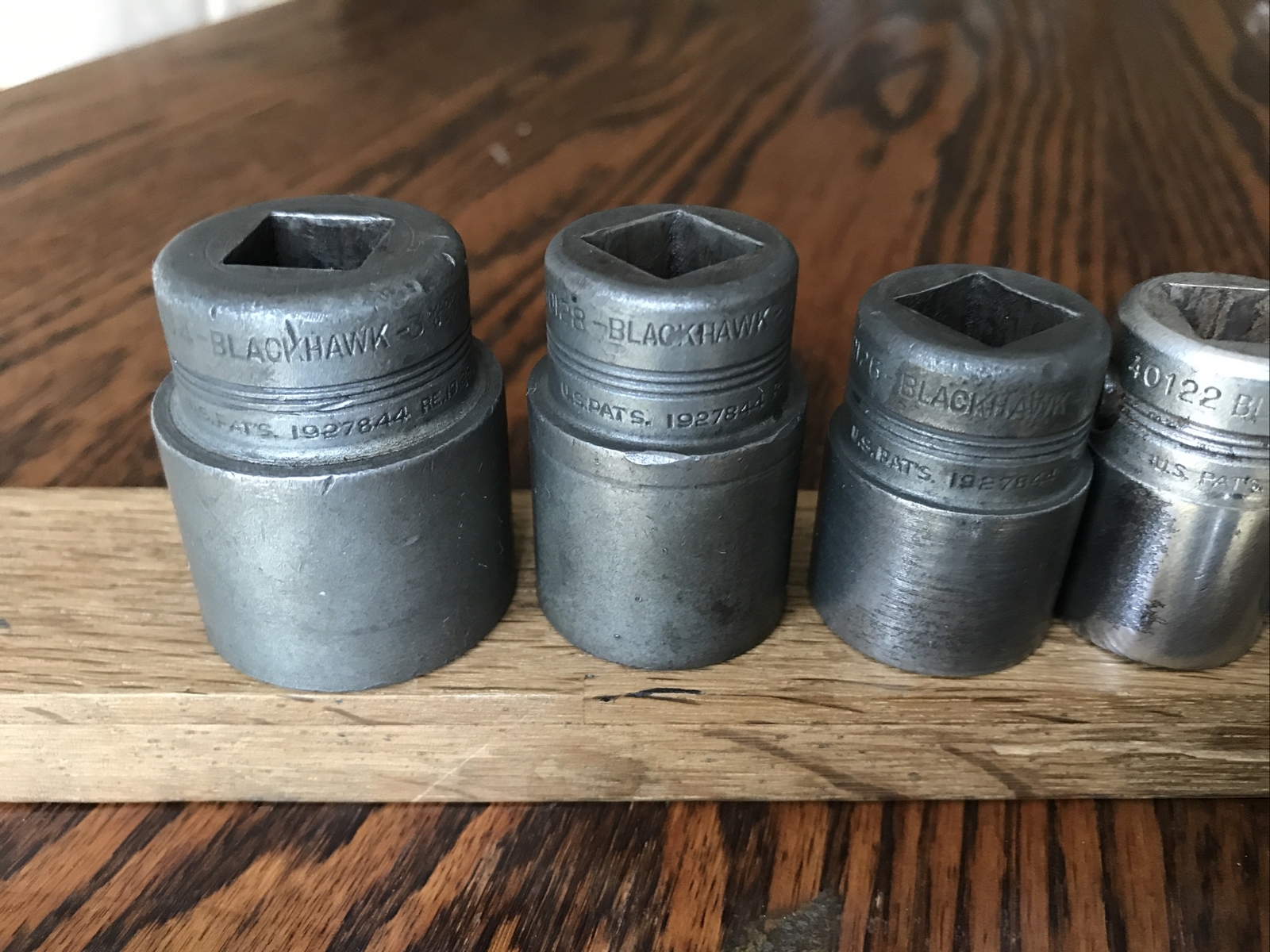 7 Rare Vintage 1940s Blackhawk USA Sockets With 1/2” Drive 1-1/6” To 7/16” AF.