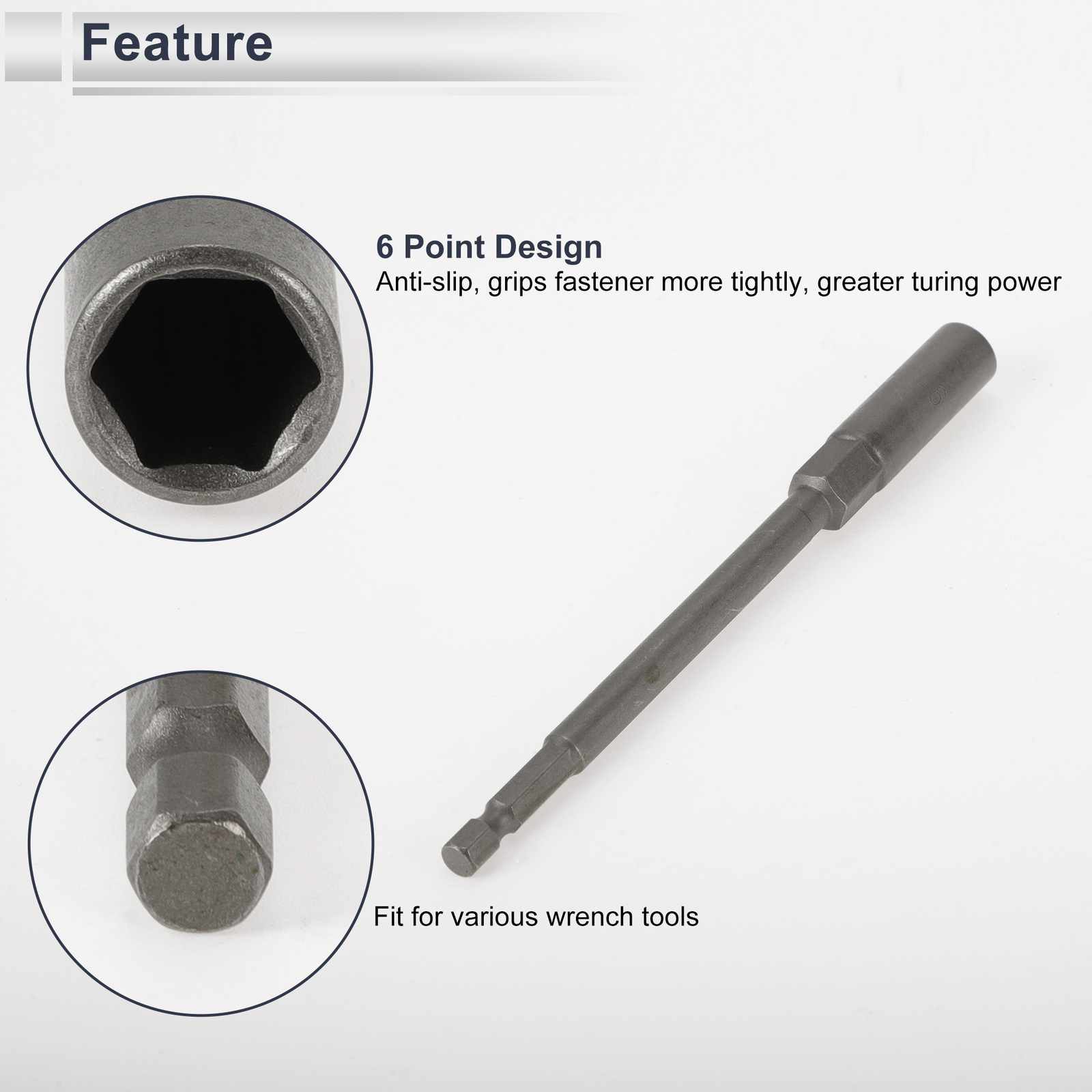 Universal Impact Socket 9mm 6 Point 150mm CR-V Titanium Tone 1 Pcs