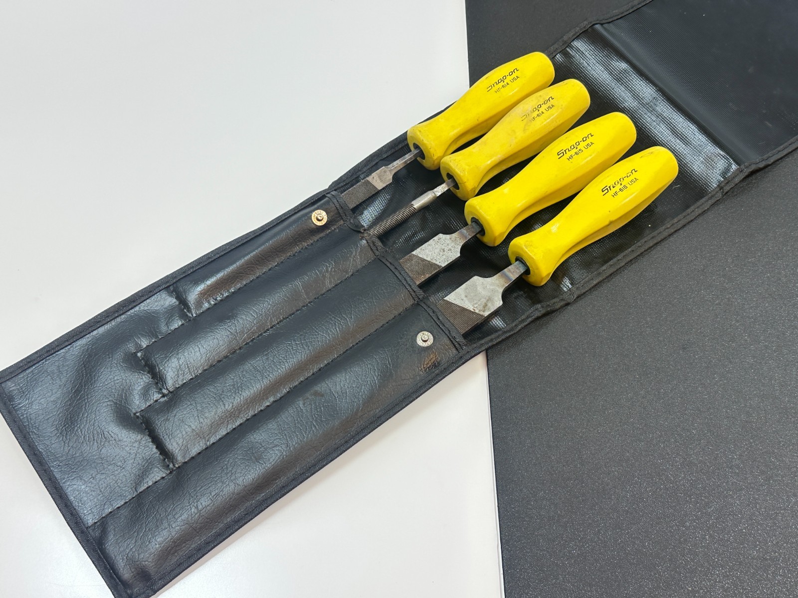 Snap-On Tools USA HBF500Y 4pc CLASSIC YELLOW Hard Handle File Set & Kit Bag RARE