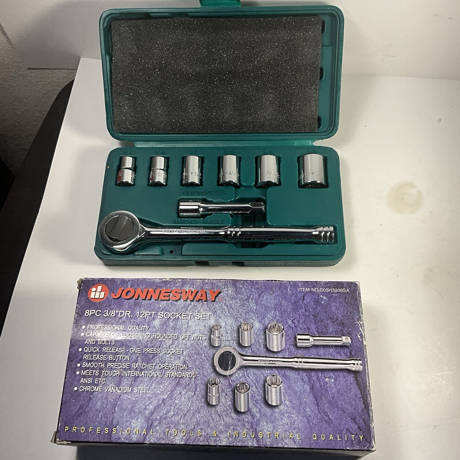 Jonnesway S05H3208Sa 8 Pc 12 point Socket Set 3/8″ Drive SAE 3/8 to 3/4