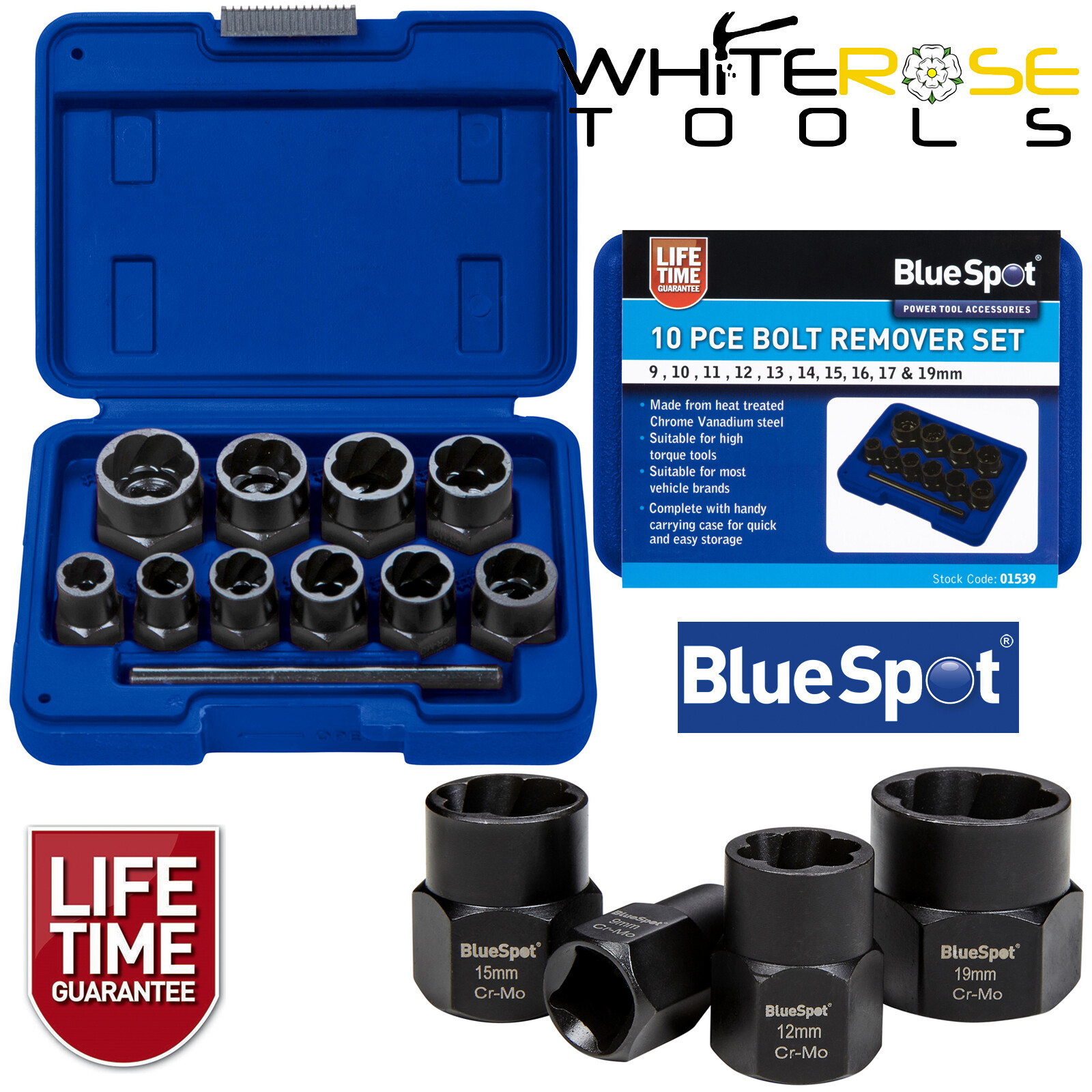 BlueSpot Bolt Remover Nut Extractor 3/8″ 9-19mm Damaged Rounded Rusted Painted