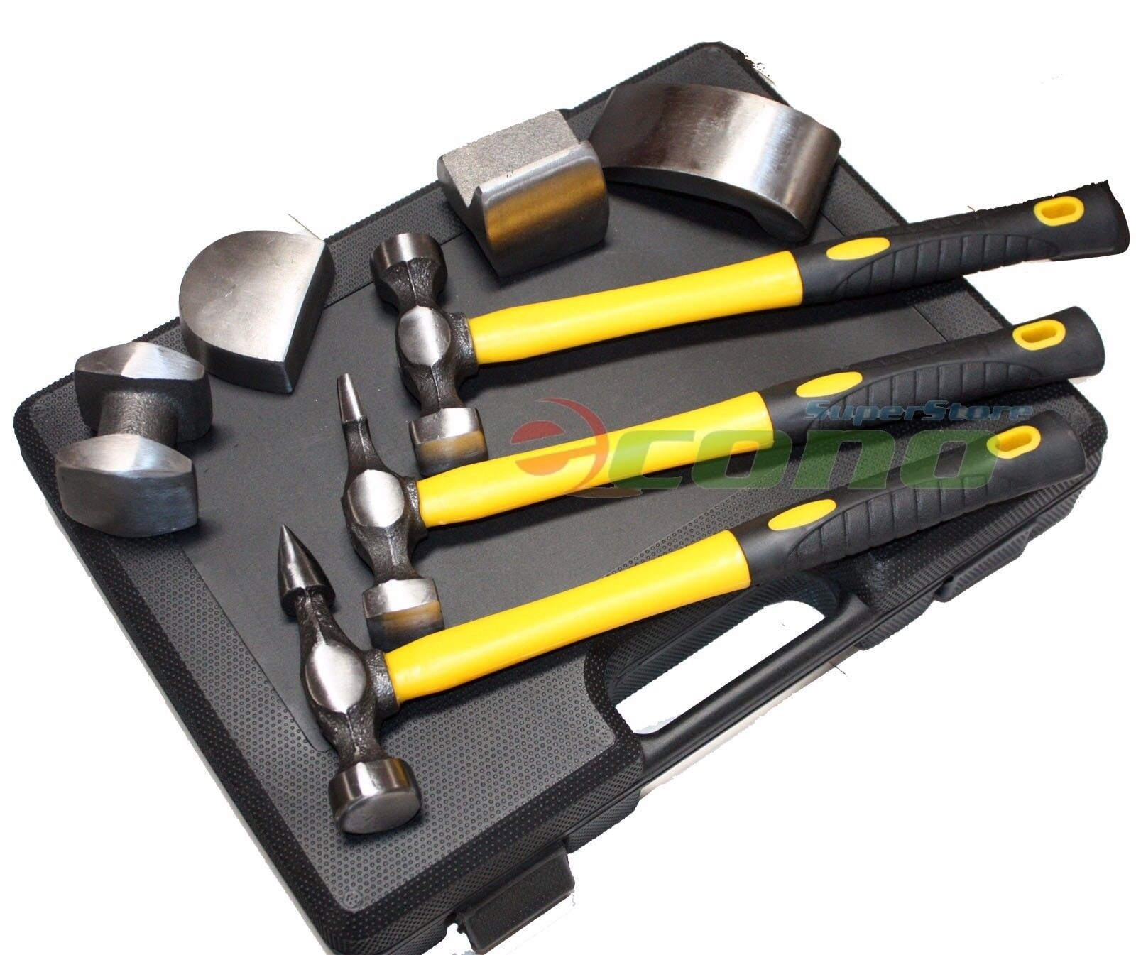 7 PC HAND CAR AUTO BODY WORK HAMMER AND DOLLY FENDER TOOL DENT REPAIR SET KIT