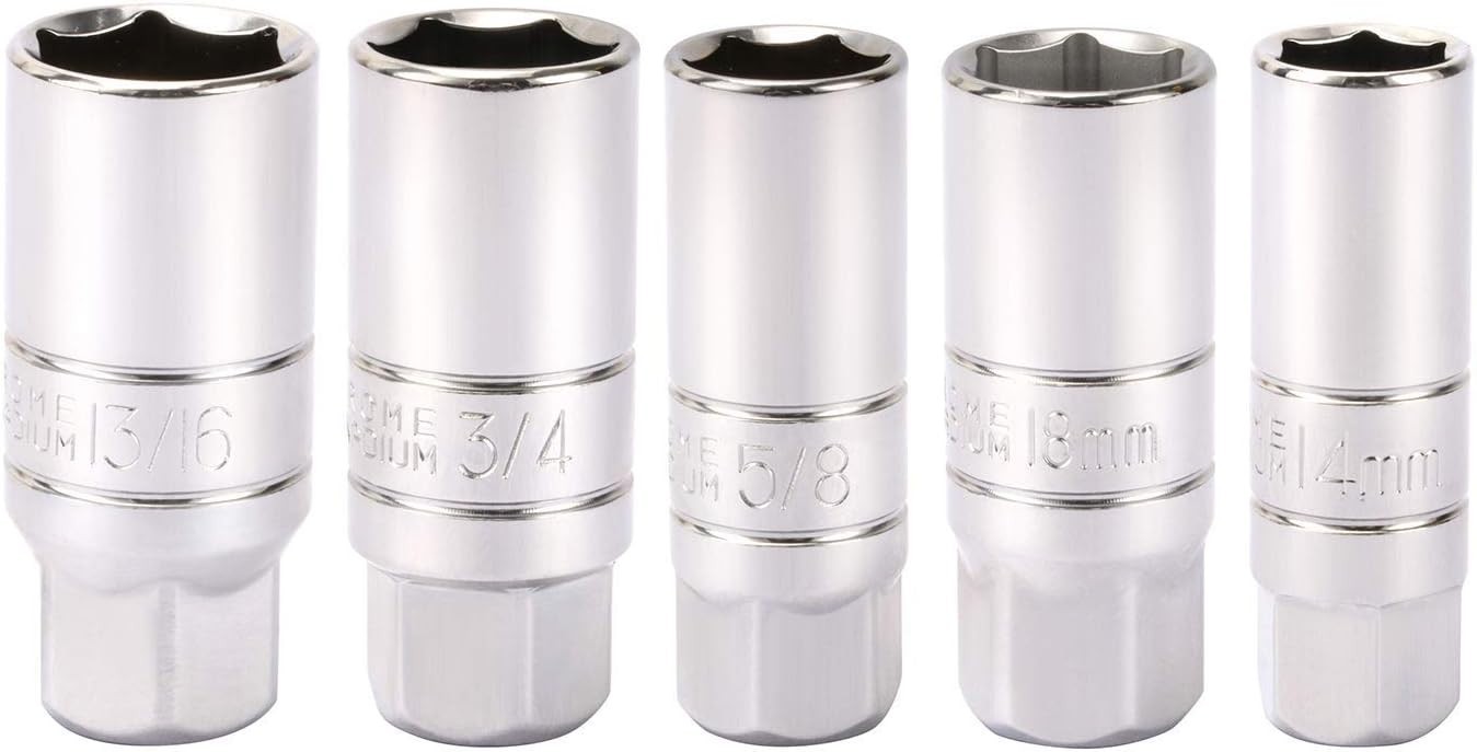 3/8-Inch Drive Spark Plug Socket Set: 5-Piece Chrome Vanadium Tools