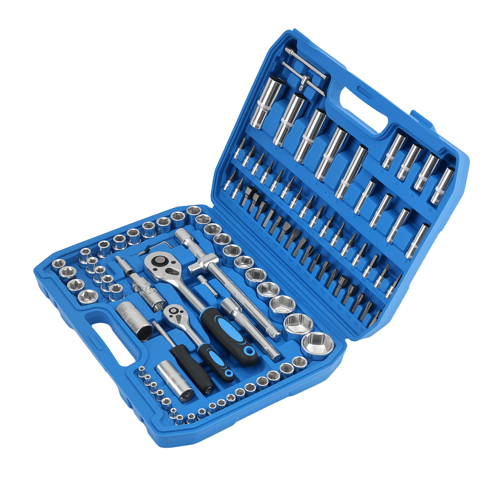 108PCS Tool Repair Set 1/2 1/4 Drive CR-V Ratchets Sockets 10-32mm Kit