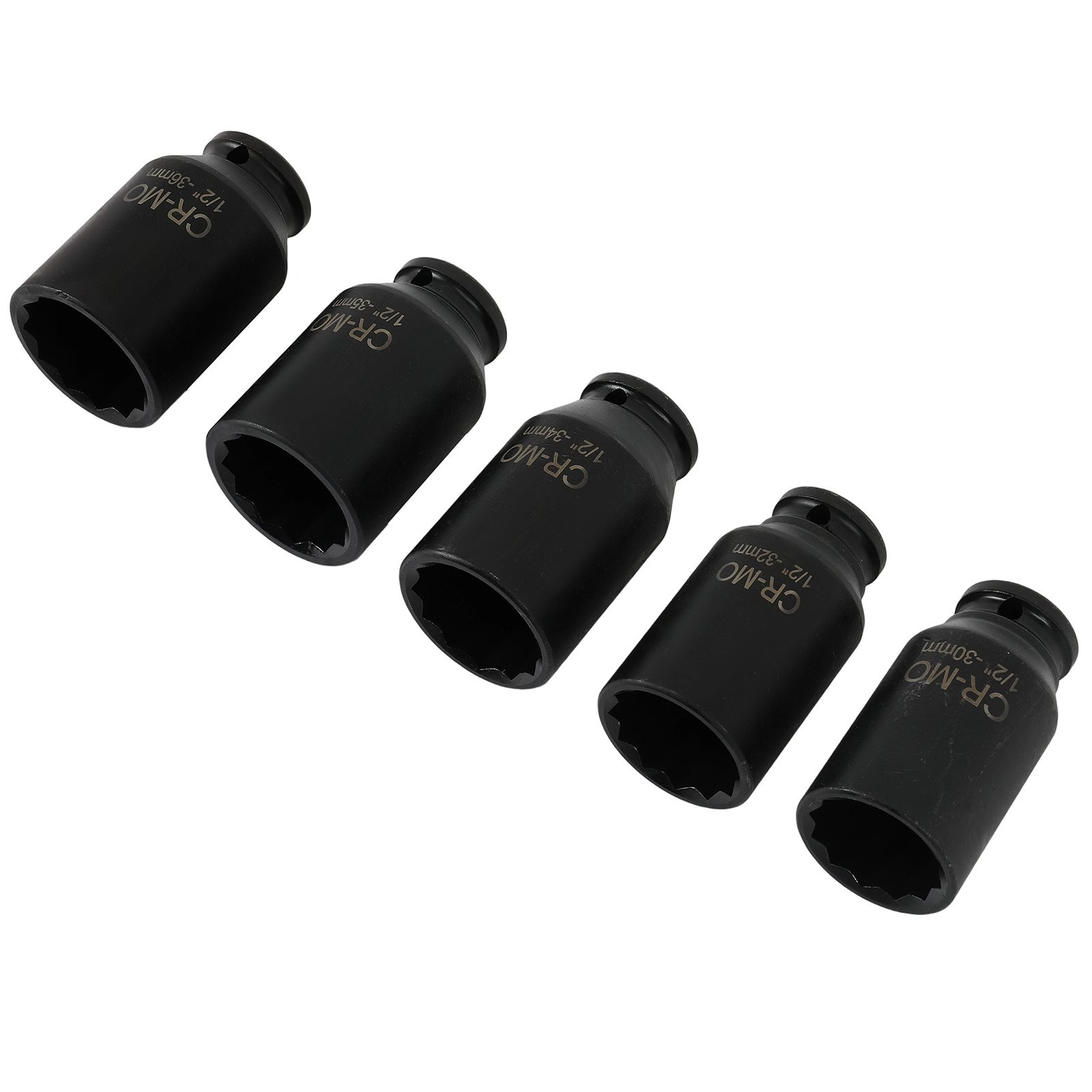 1/2» Deep Spindle Axle Nut Socket Set 12 Point 30mm 32mm 34mm 35mm 36mm 5pcs