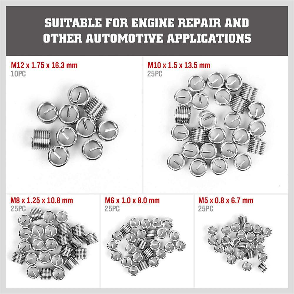 131Pcs Metric Thread Repair Insert Kit M5 M6 M8 M10 M12 Helicoil Pro Coil Tool