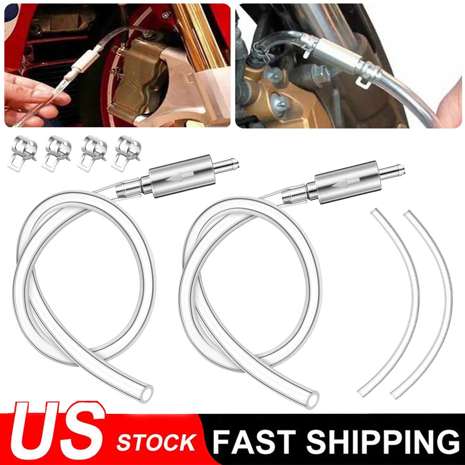 2PCS Brake Bleeder Hose, One Way Check Valve Tube Bleeding Tool Kit Silver US