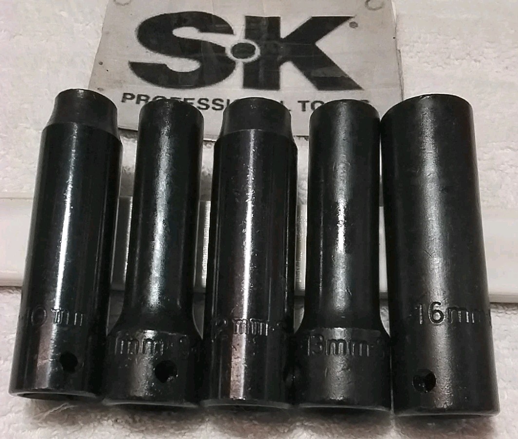 S-K 5PC 1/2″ DRIVE DEEP IMPACT SOCKET SET 10-11-12-13-16 METRIC USA 🇺🇸