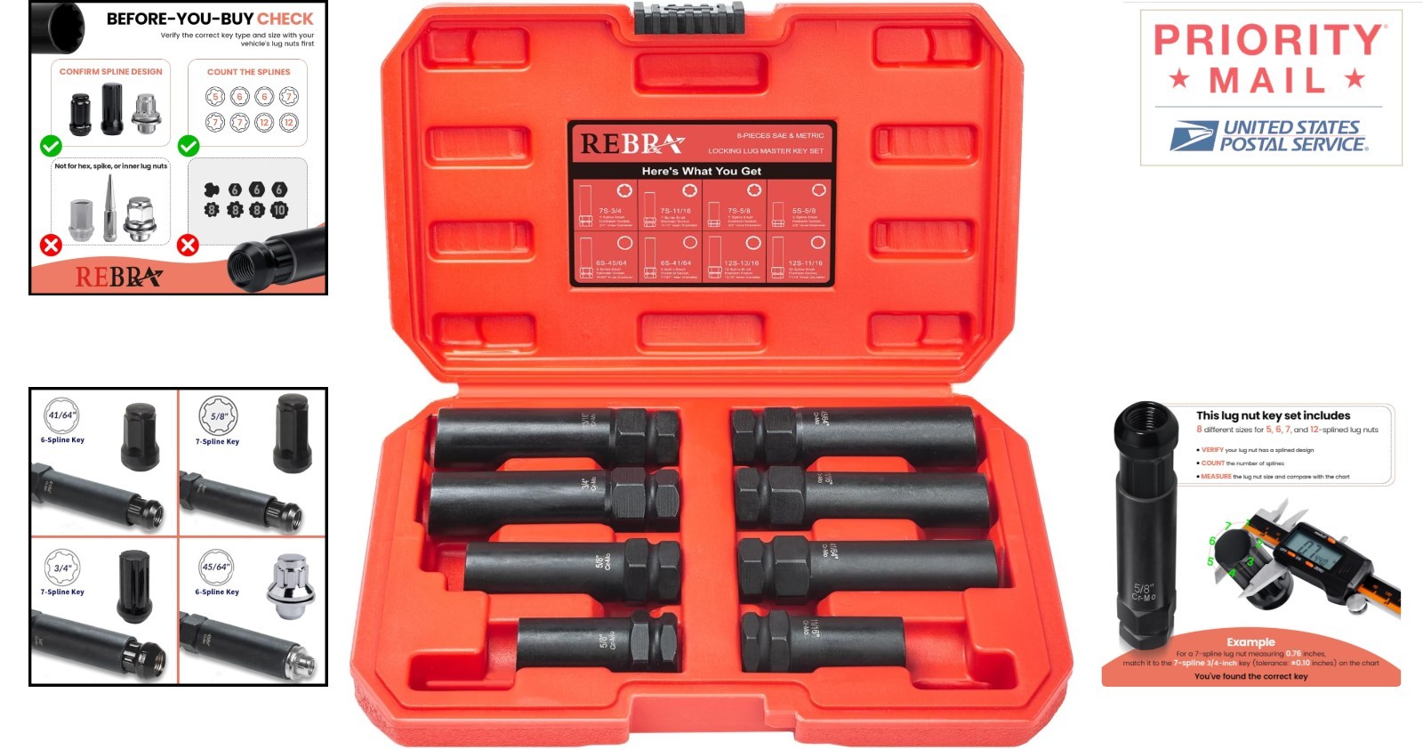 8 Piece Locking Lug Nut Socket Set for Easy Wheel Removal and Installation