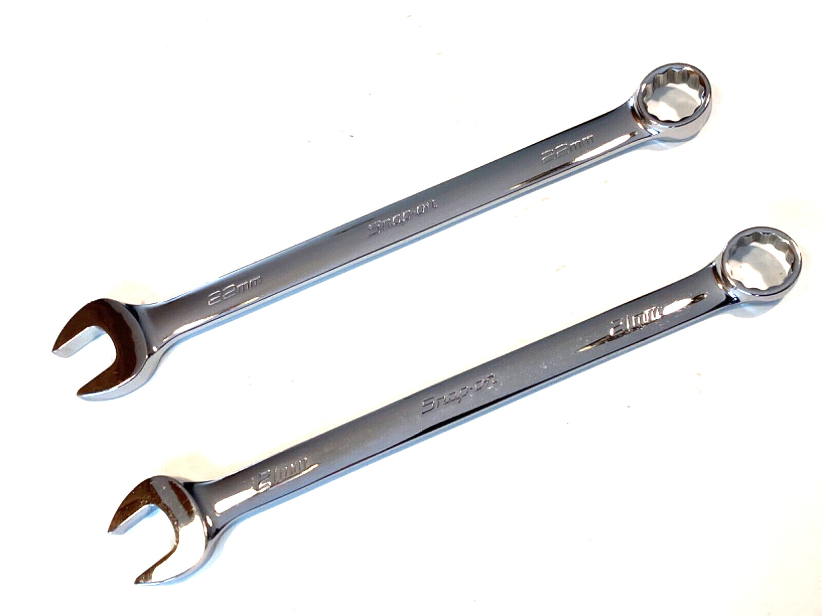 Snap On NEW 2 Piece 21 & 22MM Flank Drive Combination Wrench Set OEXM210 OEXM220