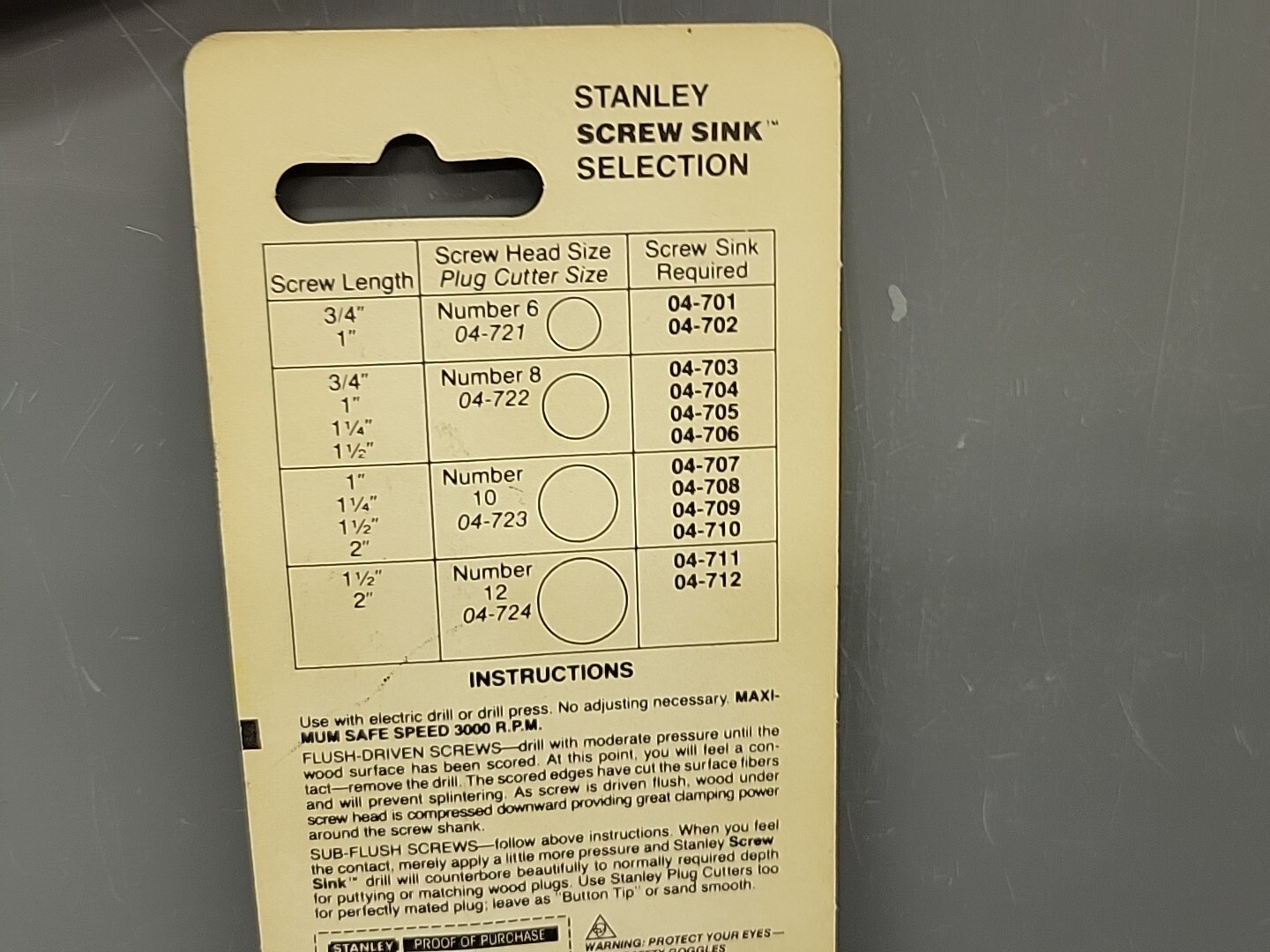 Stanley 04-708 3-In-One Screw Sink 1-1/4″ x #10 USA 1524A New Old Stock