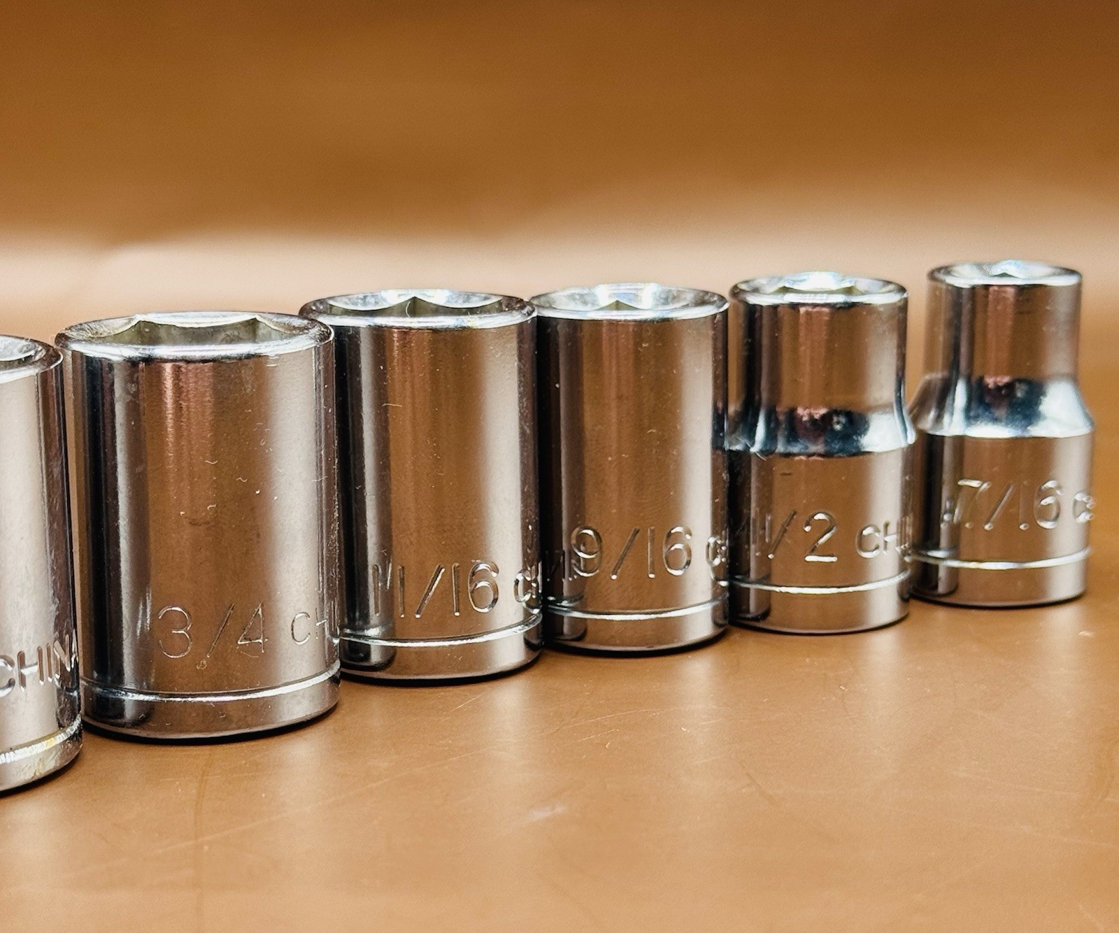 Vintage Lot Of 8 Chrome Universal Assorted Drive SAE Socket Set China