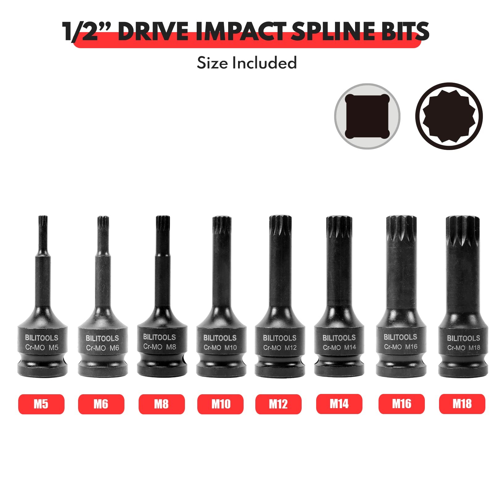 Impact XZN Triple Square Bit Socket Set 1/2 Inch Drive CrMo Steel M5M18