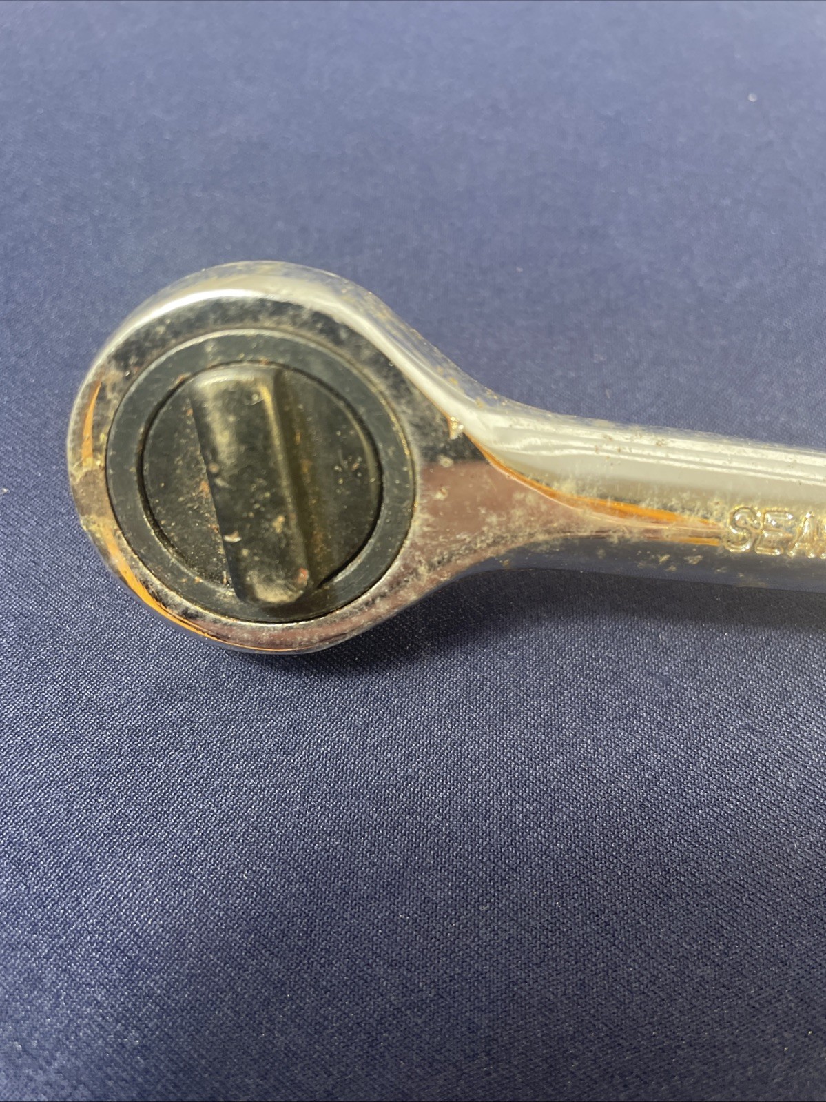 Vintage Sears 7.75″ Long Ratchet 3/8″ Drive Round Head Knurled Handle 43786