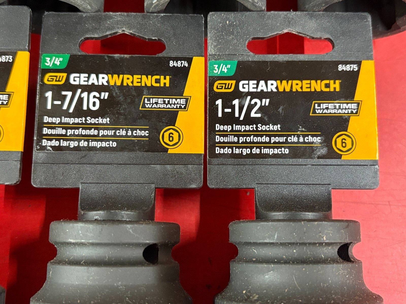 LOT OF (9) GEARWRENCH 3/4″ DRIVE DEEP IMPACT SOCKET SET 6 POINT SIZES 1″-1-1/2″