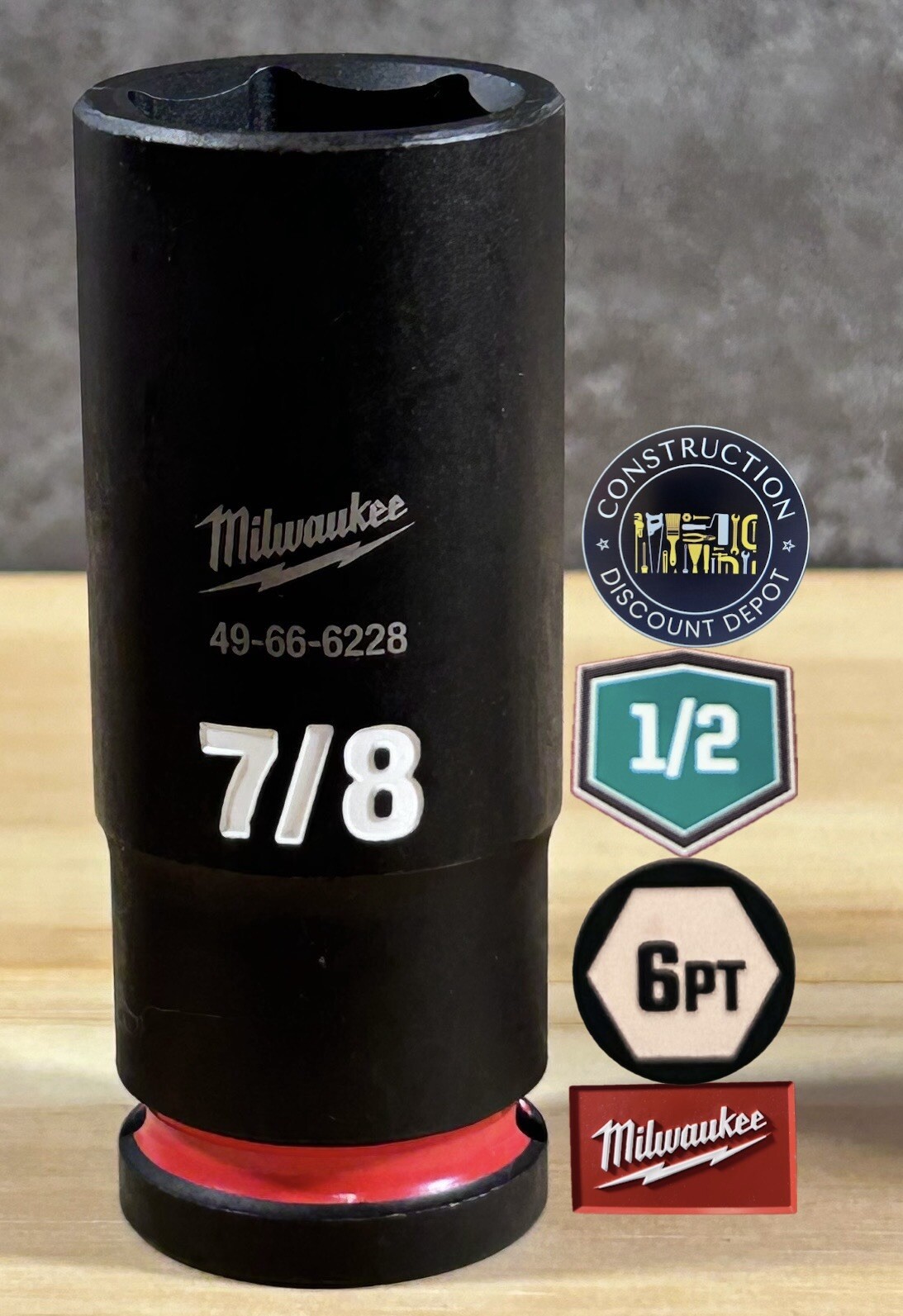 Milwaukee 49-66-6228 SHOCKWAVE Impact Duty 1/2 Drive 7/8 Deep 6 Point Socket