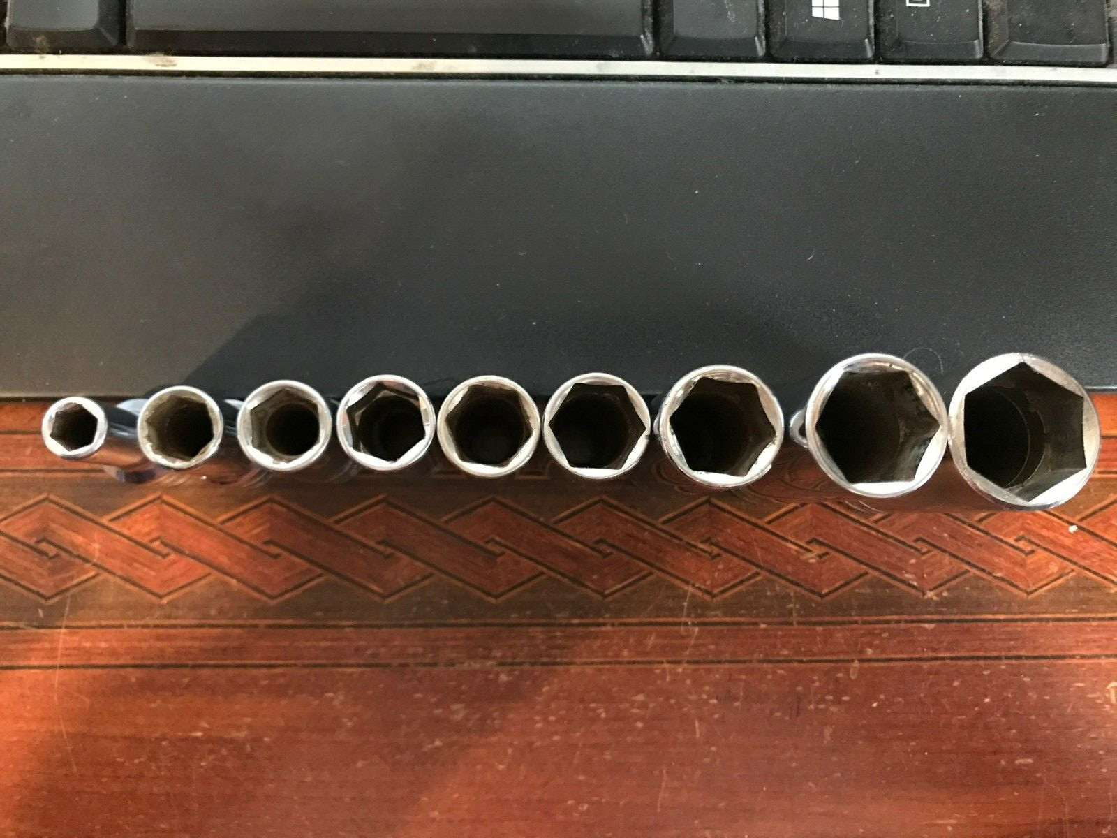 Vintage SK 3/8″ Drive Metric 6 point Deep Socket Set 9 Pcs 7mm, 10-15, 17, 19mm