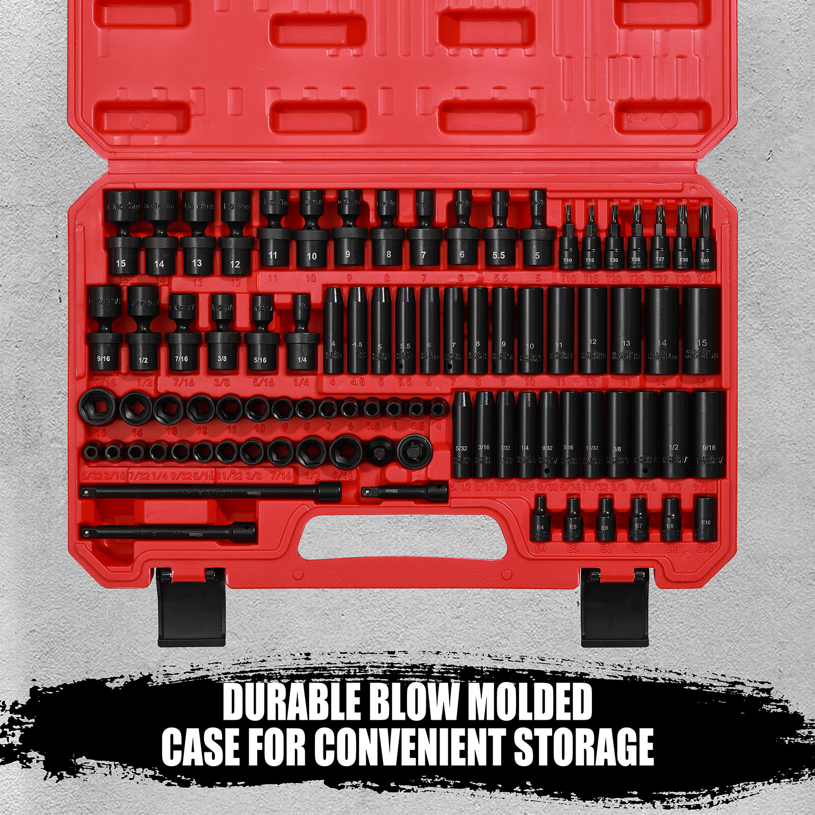 86pcs 1/4 Inch Drive Master Impact Socket Set with Adapters 6-Point, SAE/Metric