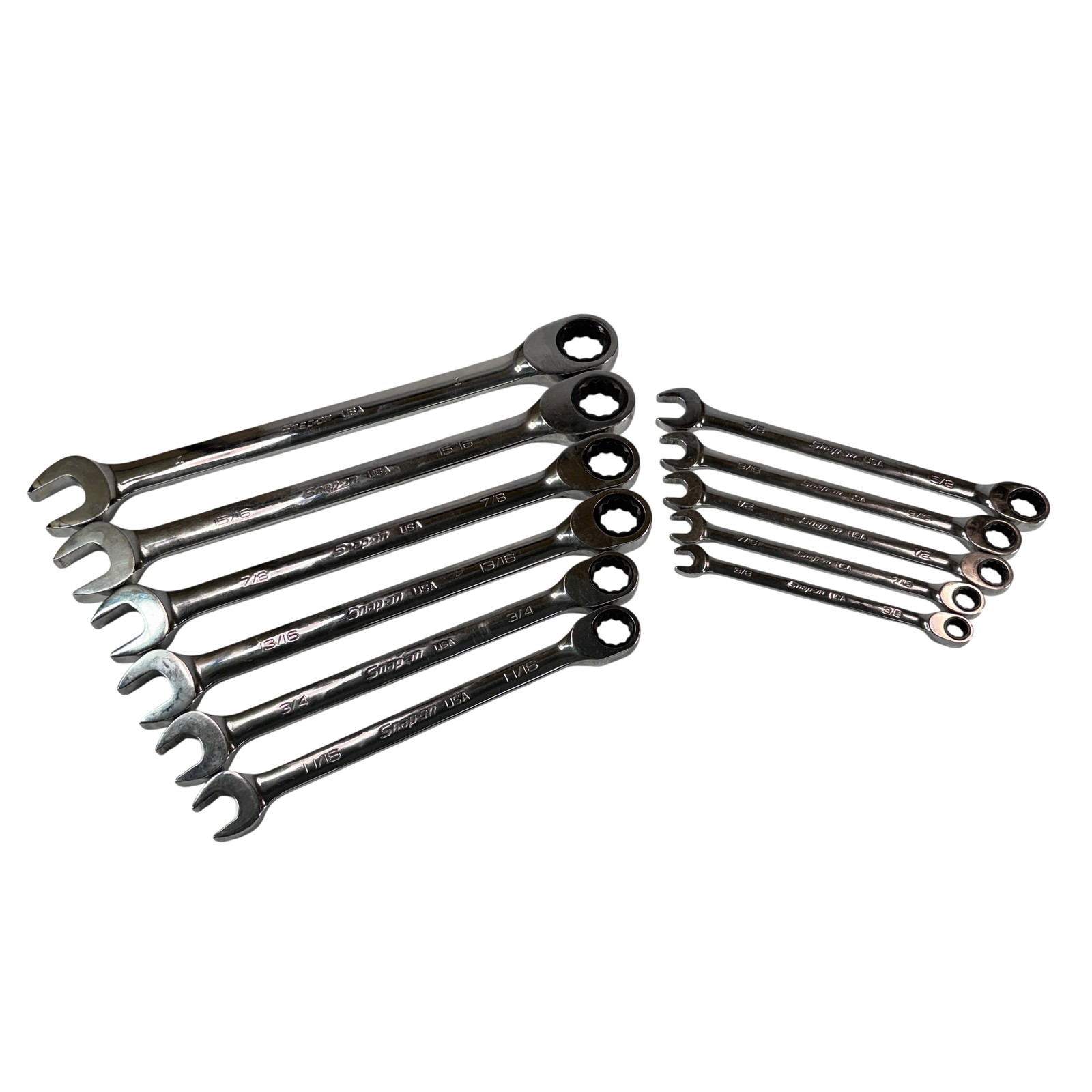 Snap-on Tools 11pc SAE Flank Drive Non-Reversible Ratcheting Combo Wrench Set
