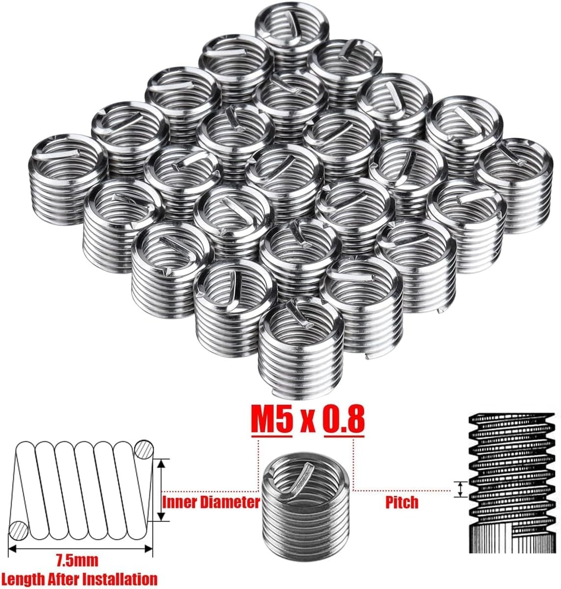 30PCS M5 Thread Repair Kit M5 x 0.8mm Helicoil Insertion Tool Thread Restorin