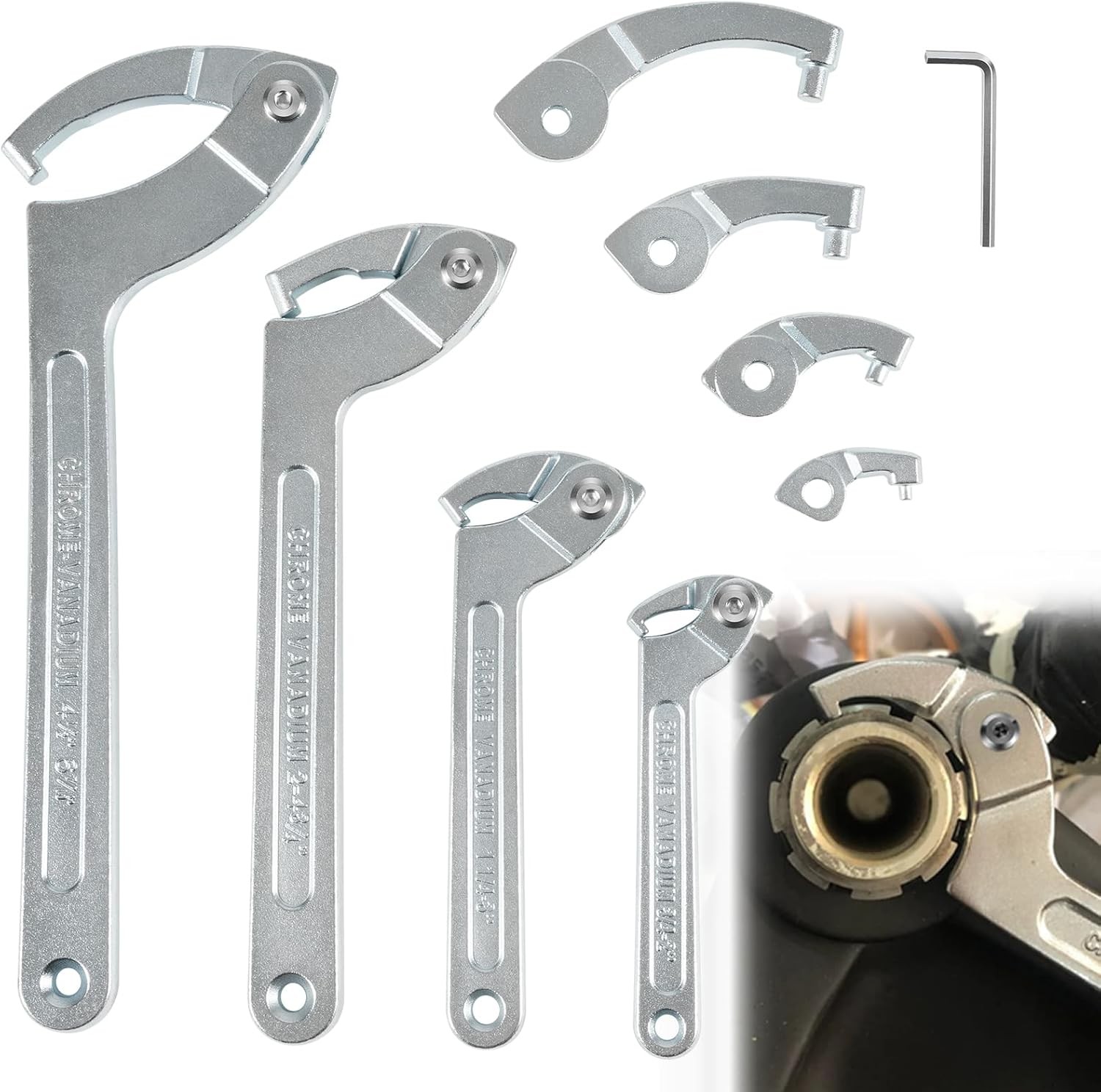8 Pack Adjustable Hook C Pin Spanner Wrench Tool Set Nut Wrench 3/4″ to 6-7/10″