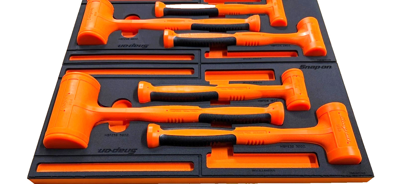 New Snap-on™ HBFE6FO 16 20 24 32 48 56 oz 6-pc Orange Dead Blow Hammer Foam Set