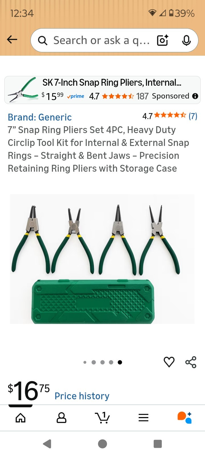 4Pcs 7″ Internal/External Snap Ring Pliers Set Heavy Duty Circlip Pliers Kit