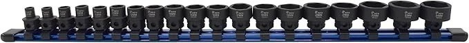 19pc 3/8 Drive Low Profile Impact Socket Set 6-24mm Chrome Molybdenum Steel