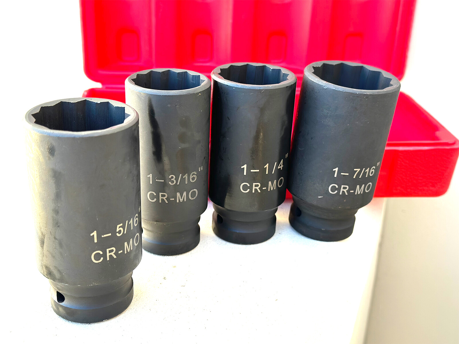 4pc SAE 1/2″ Dr. 12 Point Spindle Axle Nut Impact Socket Set 90mm CR-MO Sockets