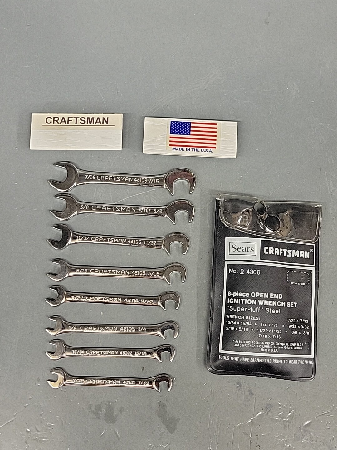 Sears Craftsman 8-Pc Open End Ignition Wrench Set 4306 New Old Stock USA