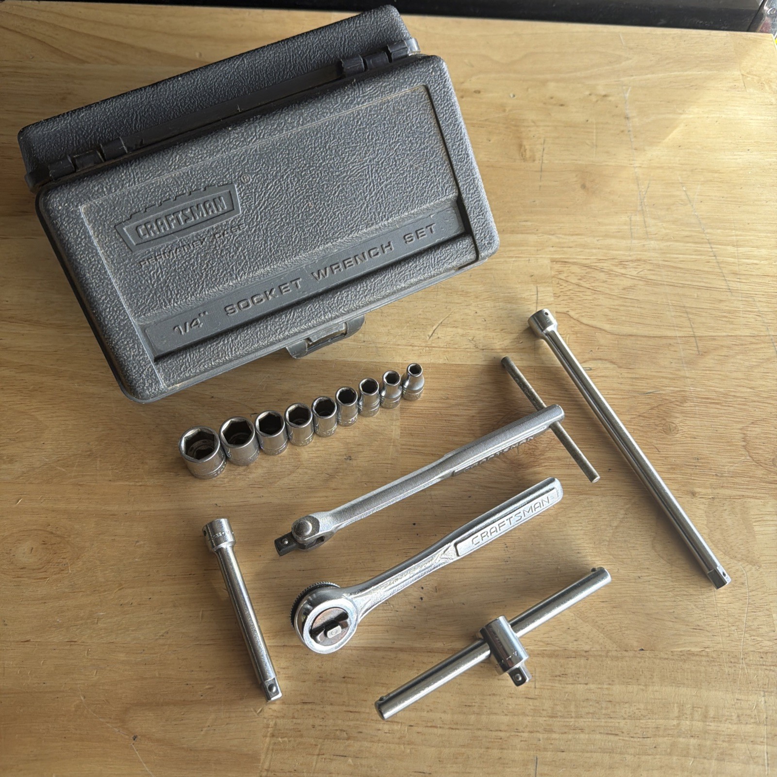 Craftsman SAE Socket Set 1/4″ Drive 6pt Ratchet Breaker Bar Permanex USA READ!