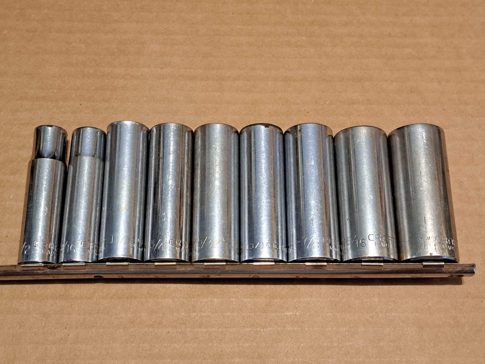 VINTAGE CRAFTSMAN 9PCS DEEP SOCKET SET, 1/2 – 1″, 1/2″ DRIVE 12 POINT, SAE INCH
